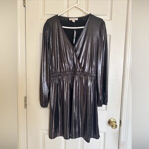 NWT Michael Kors Women's Metallic Gray Sleeveless Dress  Size Large